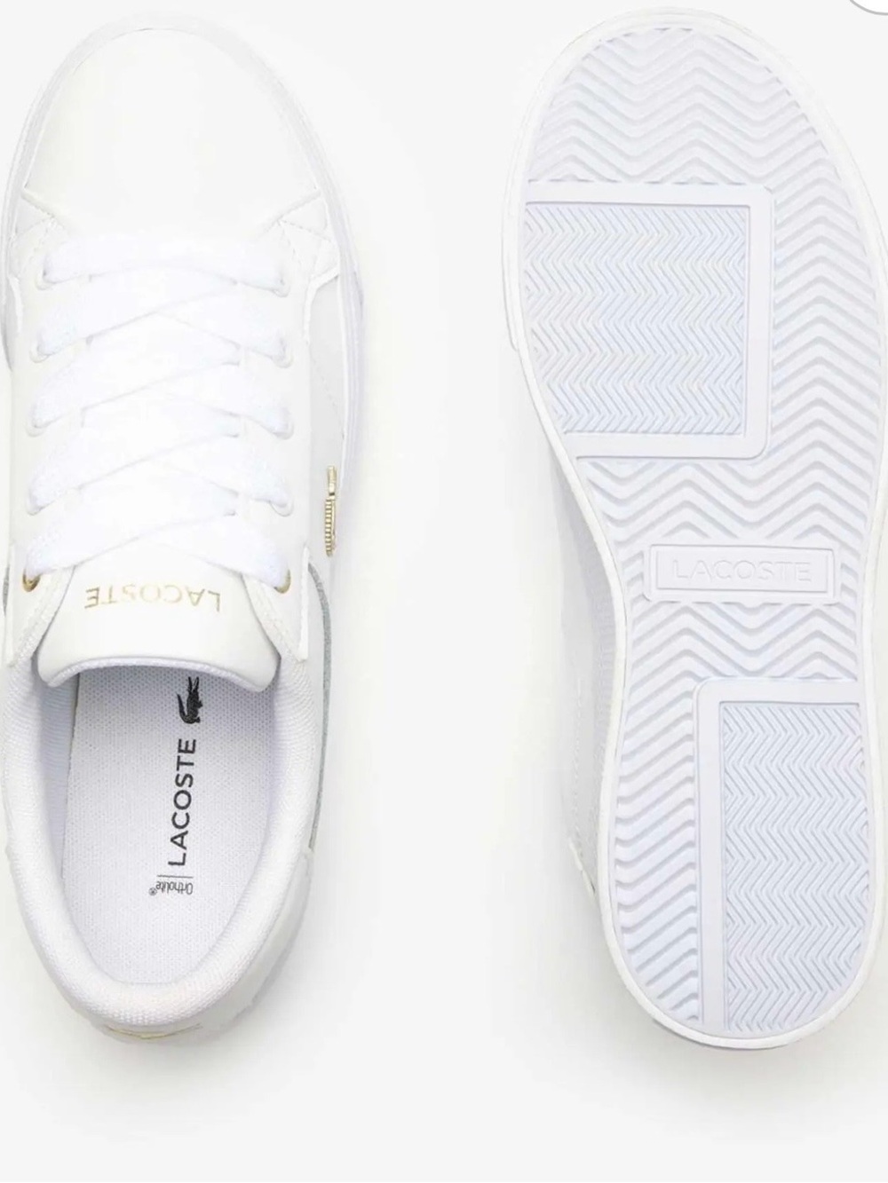 Lacoste White Low-Top Platform Sneakers with Gold Croc Accent - Picture 2 of 7